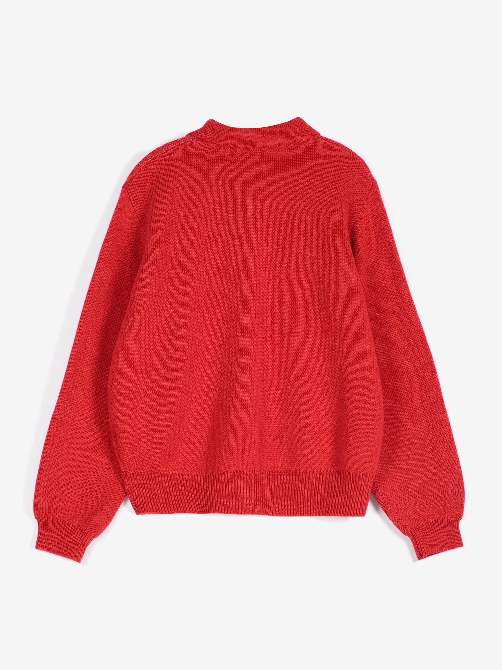 Forest scene wool blend polo cardigan red