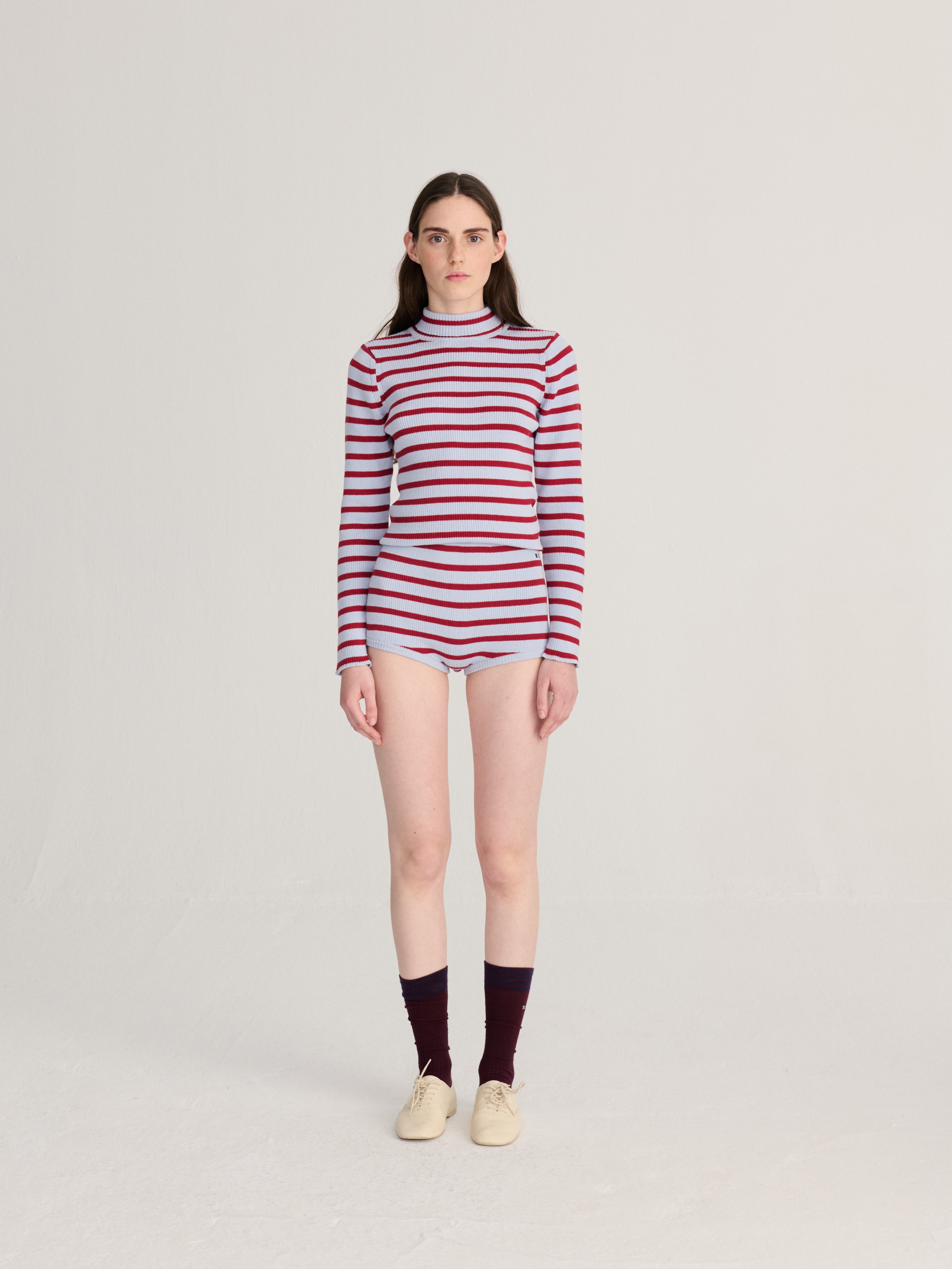 Striped knitted wool cotton minishort blue