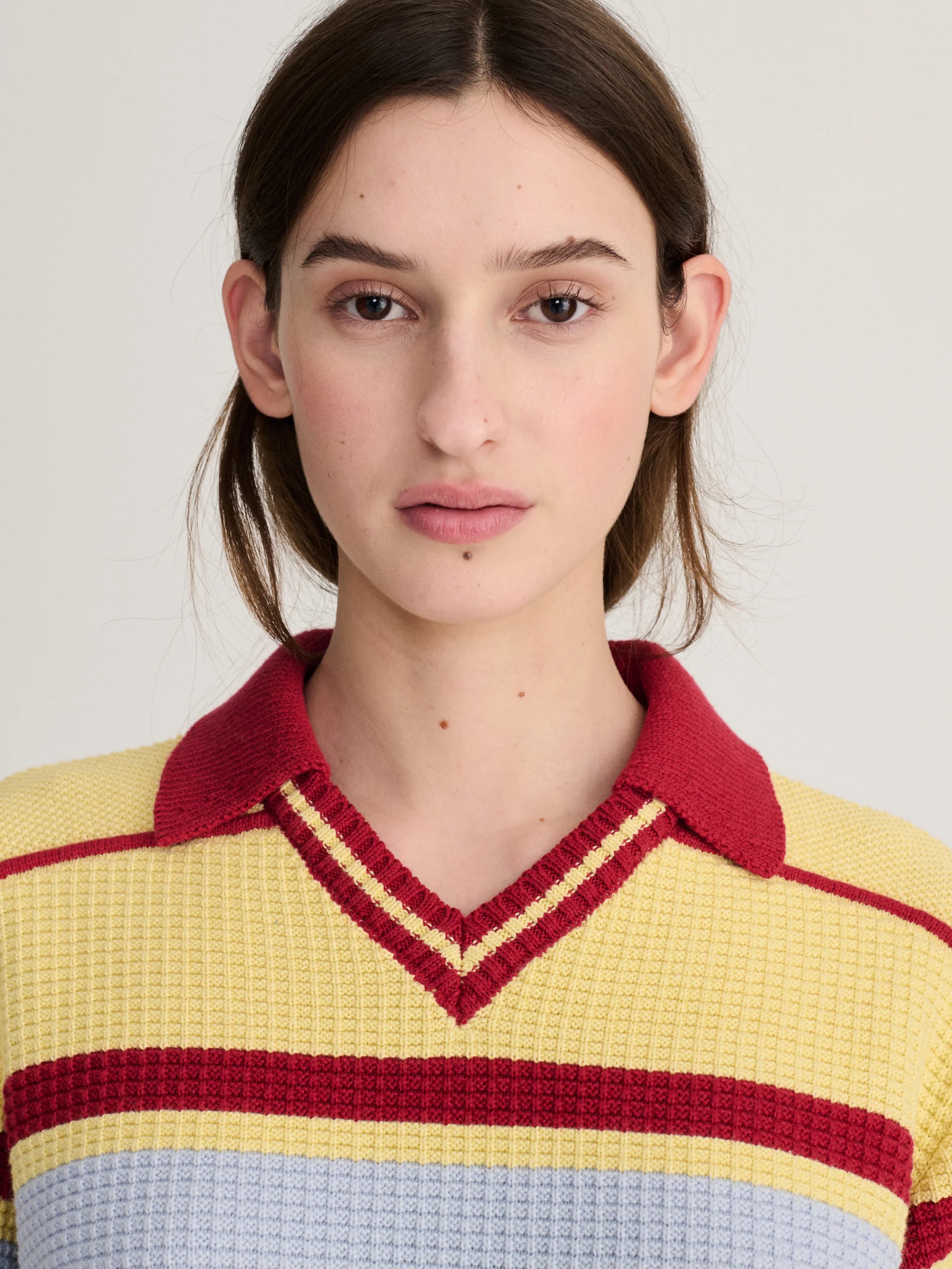 Structured wool cotton polo jumper