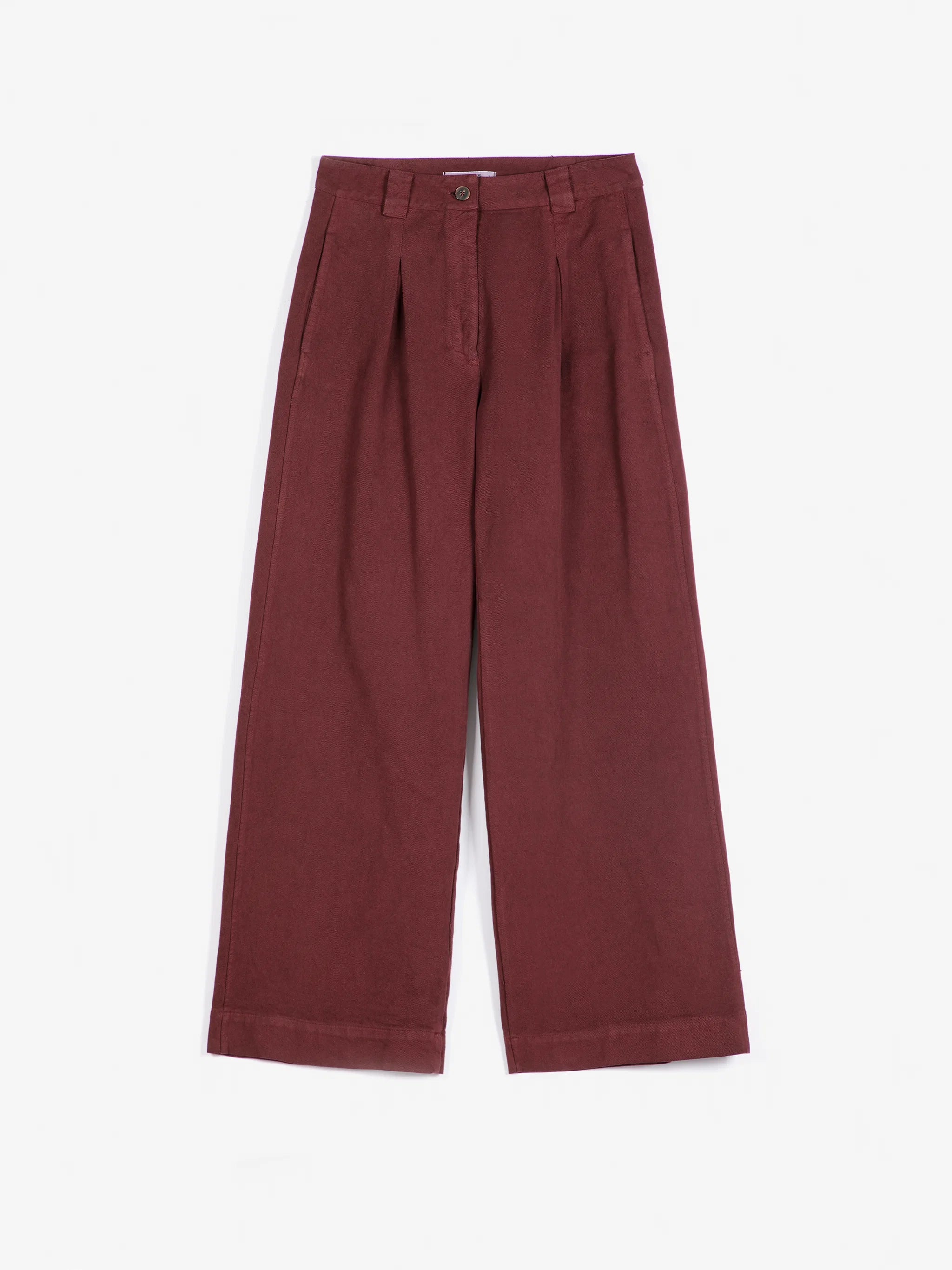 Pleated twill wide leg pants dark brown
