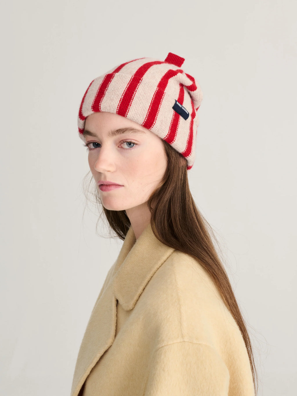Merino wool stripes beanie red