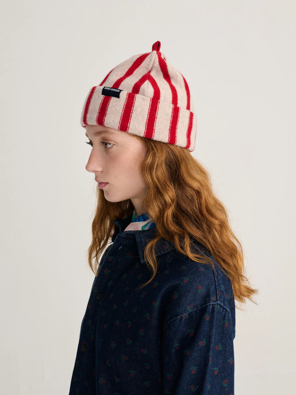 Merino wool stripes beanie red