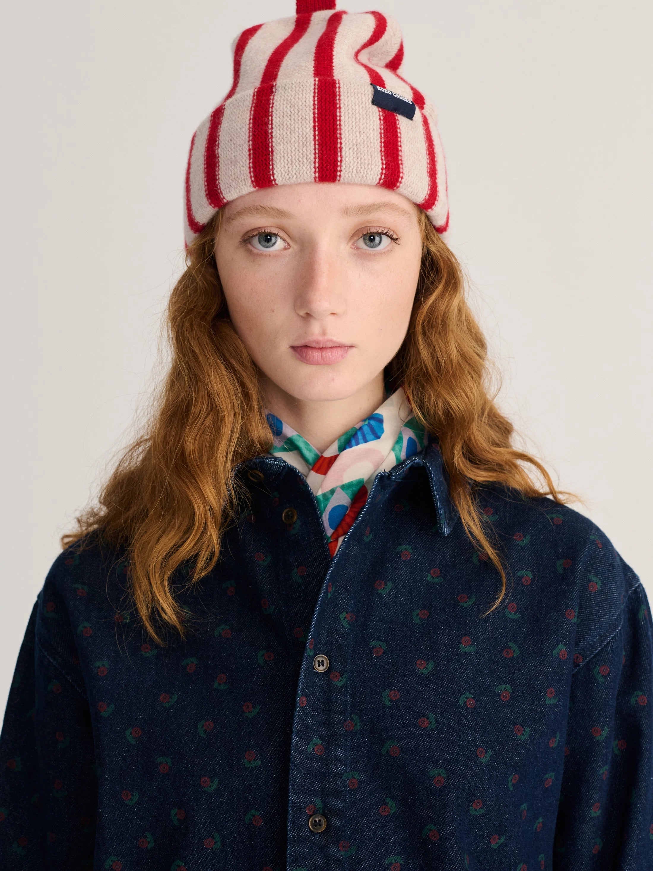 Merino wool stripes beanie red