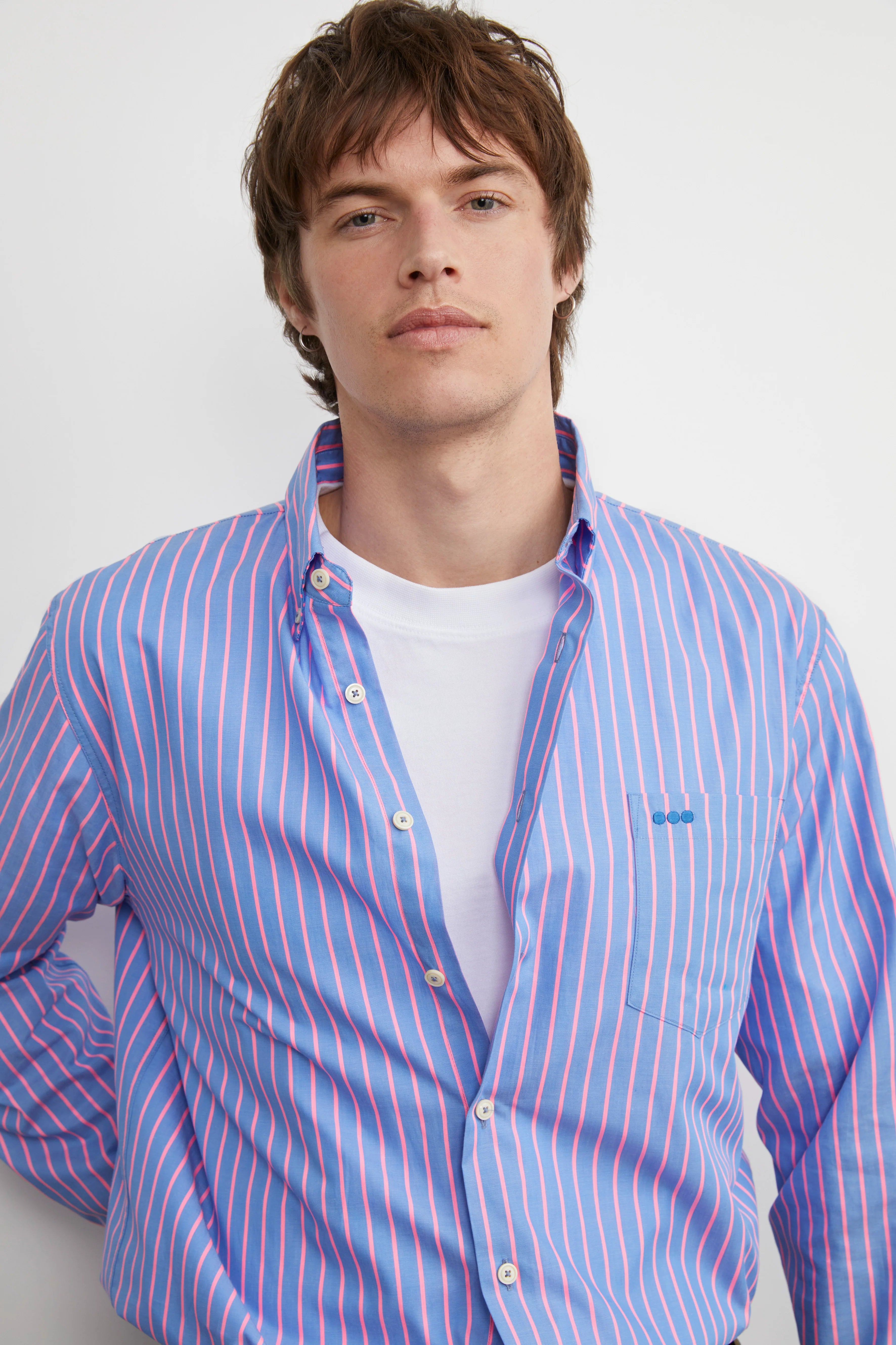 Lavender blue heol shirt with pink stripes