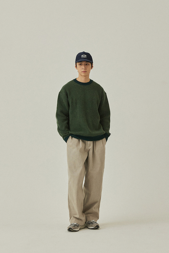 Ringer round wool knit green