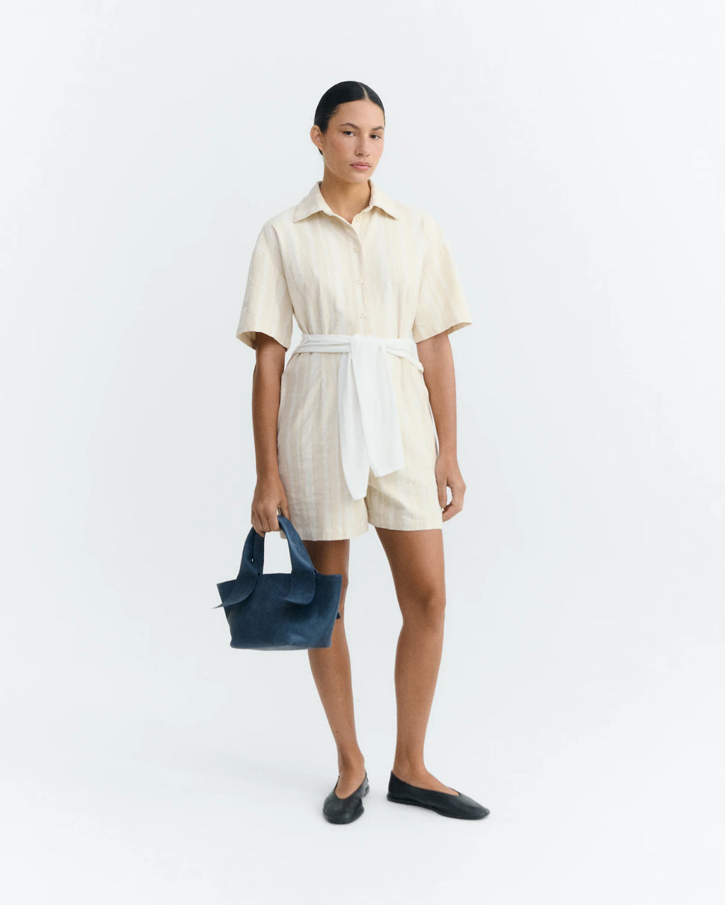 Roberta raw dappled stripes jumpsuit ecru