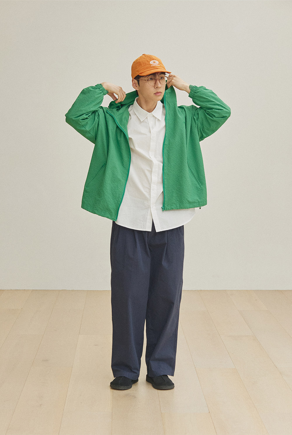 Two tuck wide cn pants navy