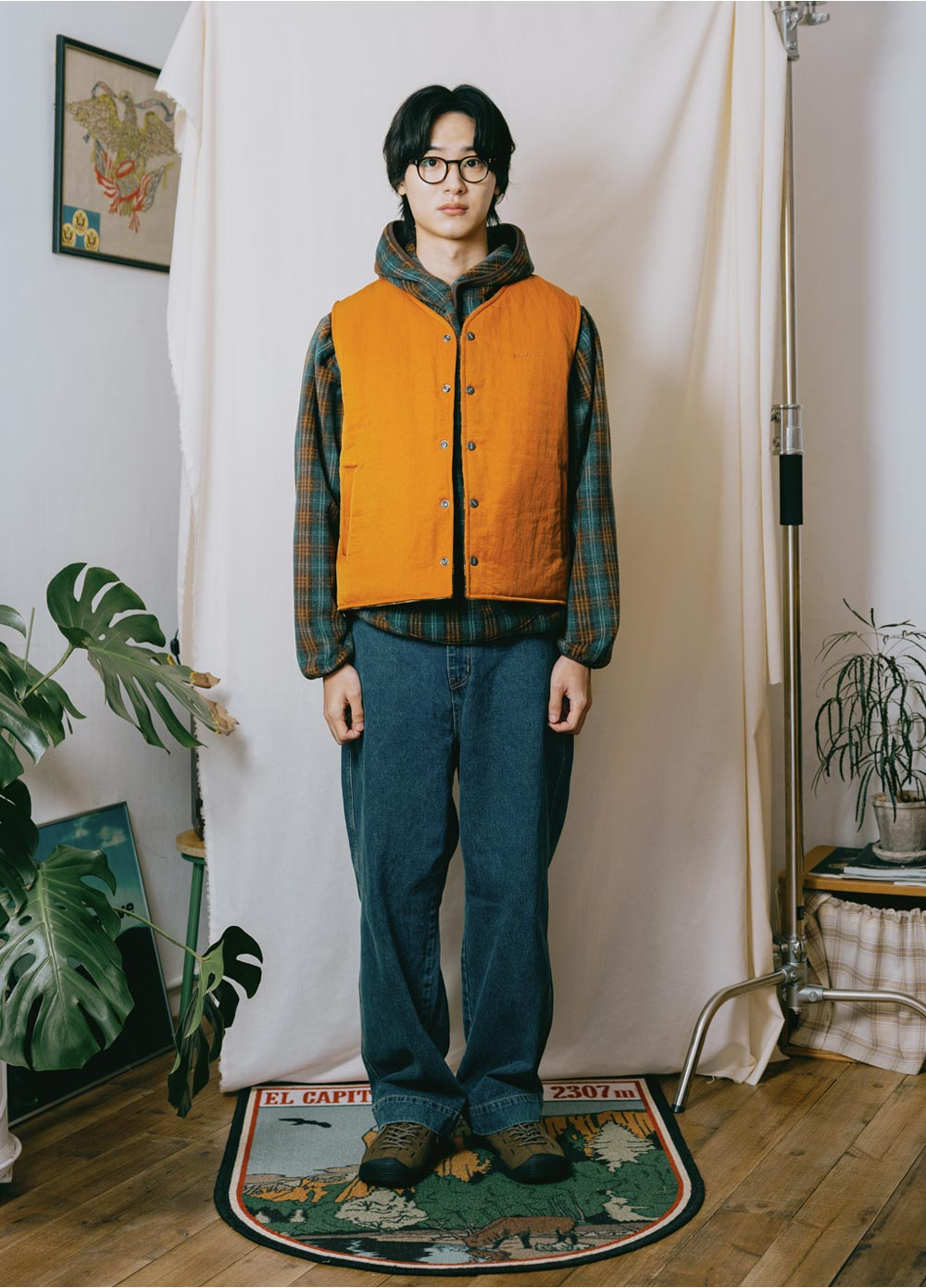 Reversible nylon check vest orange