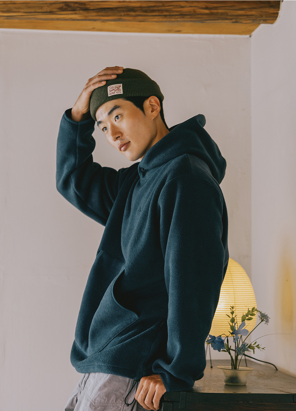 Sunrise fleece button hoodie navy