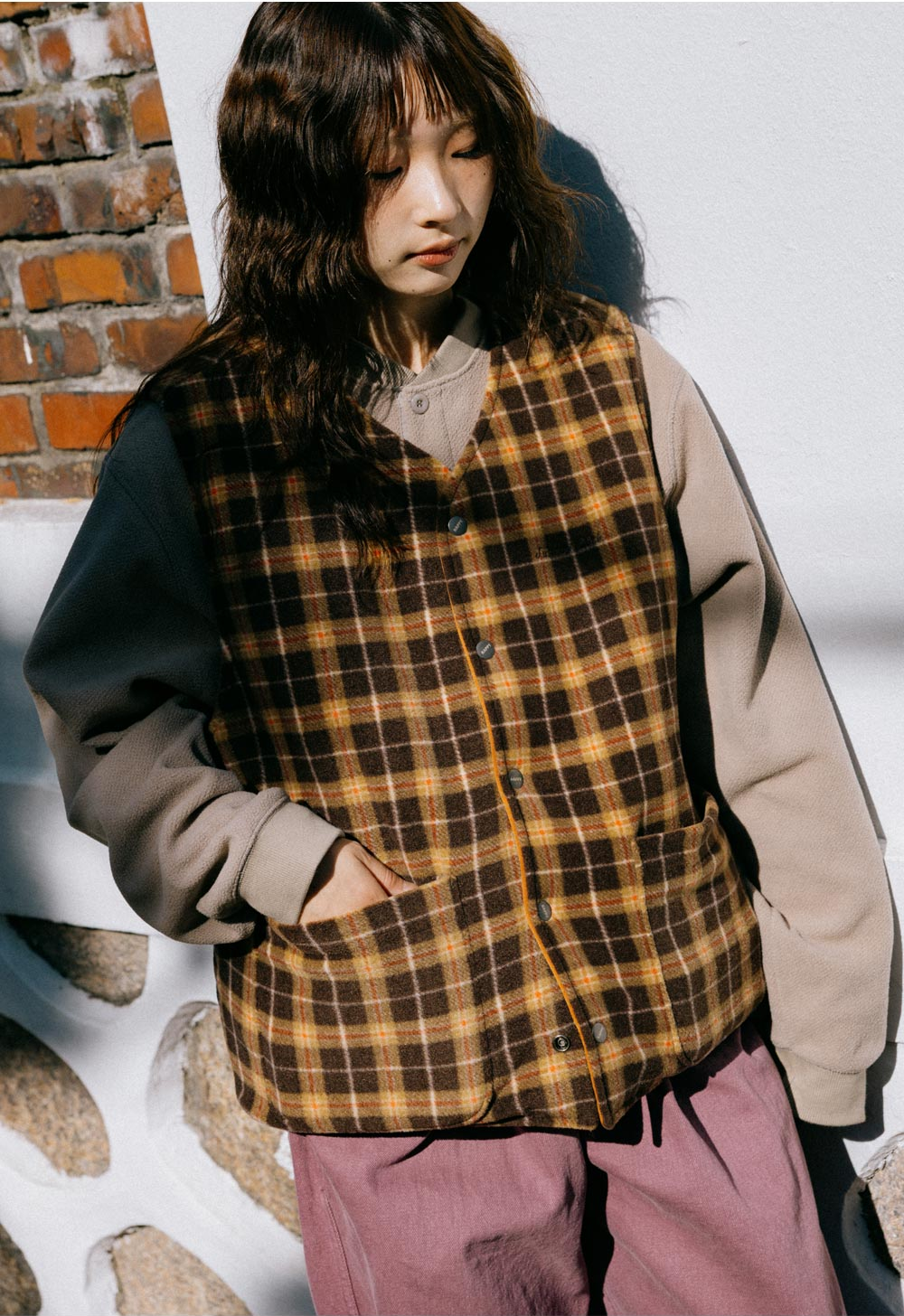 Reversible nylon check vest orange